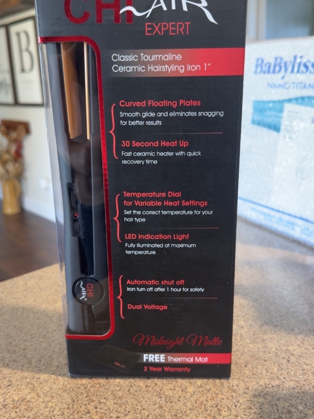 CHI Air Expert Classic 1in Ceramic Tourmaline Flat Iron, Dual Voltage, Black